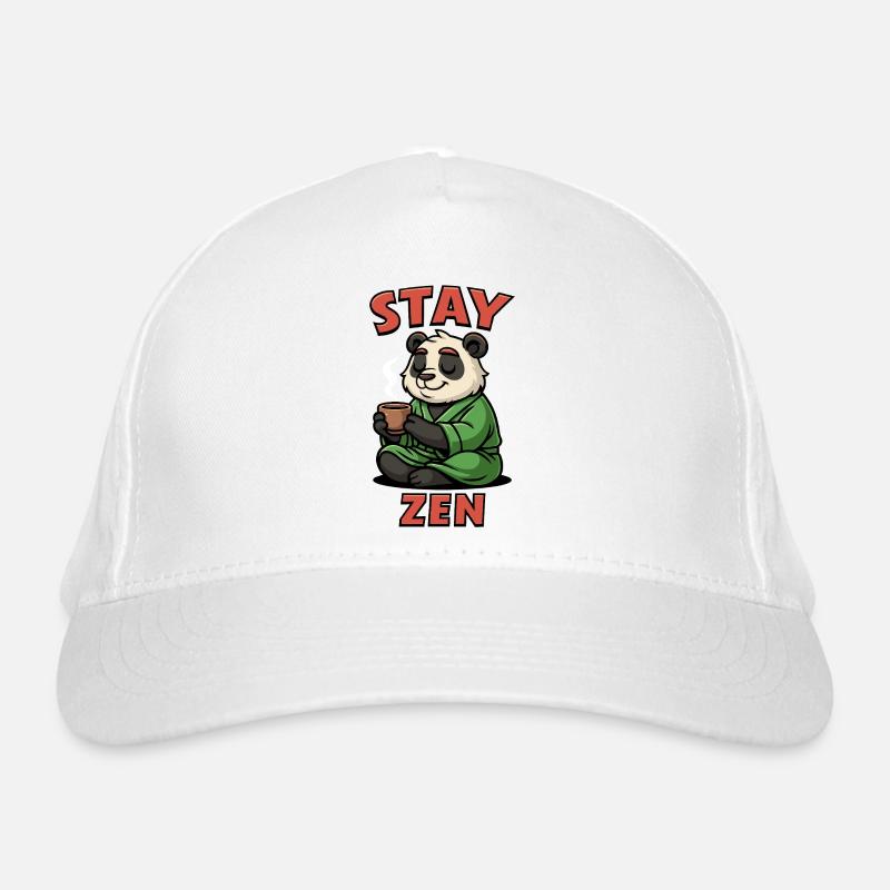 Panda monk with tea and Stay Zen lettering Organic Baseball Cap