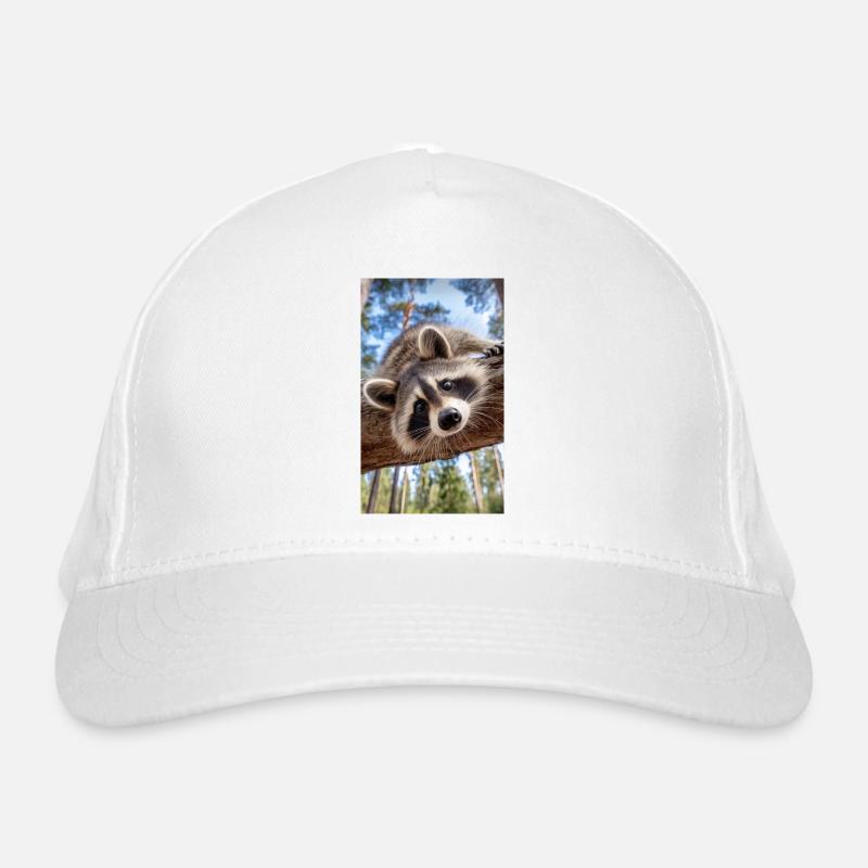 Neugieriger Waschbär am Baumast Bio-Baseballkappe
