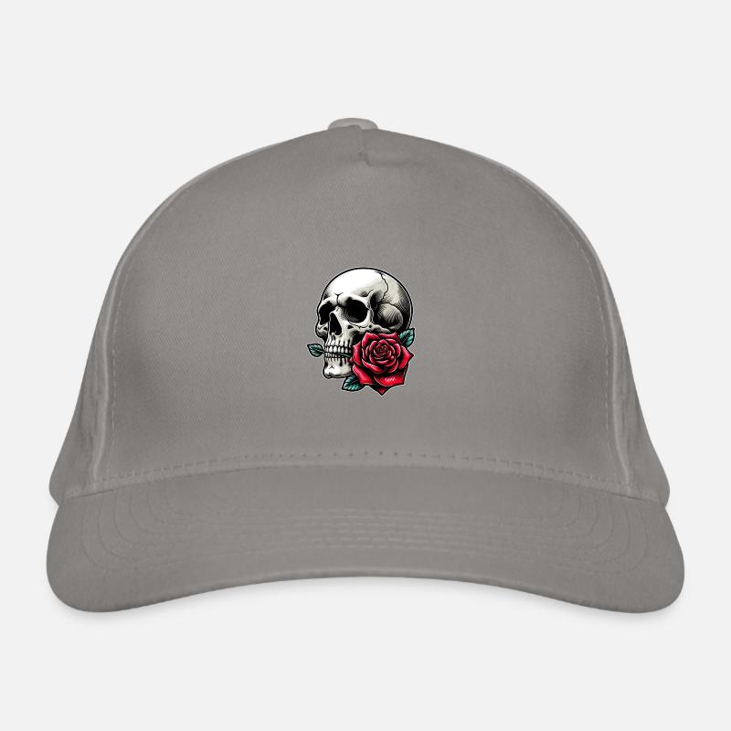 Crâne avec rose entre les dents Casquette classique bio