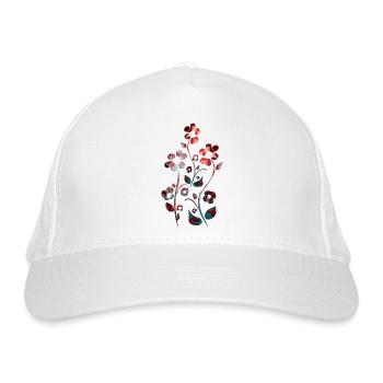 Blumen Ornament dunkel rot - Bio-Baseballkappe - Weiß - Vorne