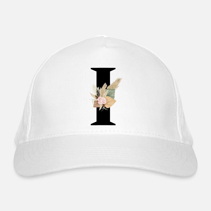 letter I flowered Organic Baseball Cap