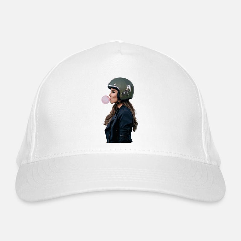 Coole Motorradfahrerin Bikerin kaut Kaugummi - Bio-Baseballkappe - Weiß