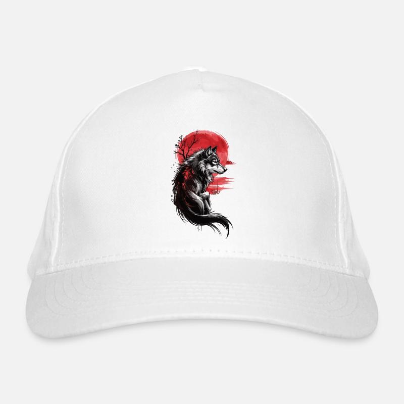 Loup sauvage devant le soleil rouge Casquette classique bio