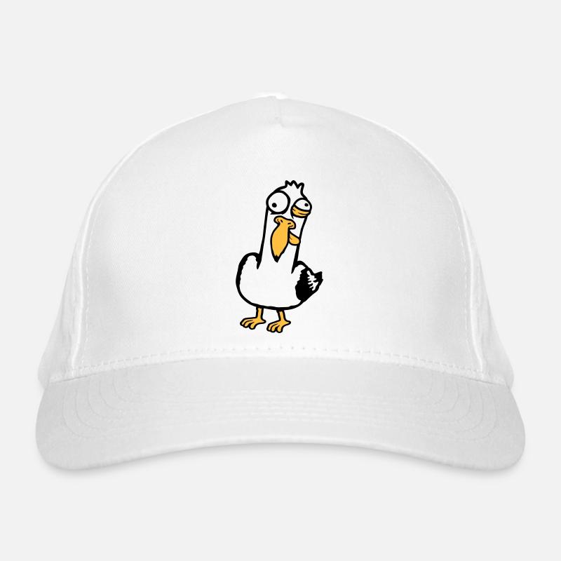 Verrückte Möwe Schielend Grimasse Wahnsinnig Vogel Bio-Baseballkappe