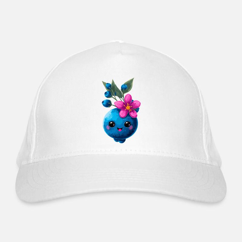 Blauer Beerenfreund mit Blüte - Bio-Baseballkappe - Weiß