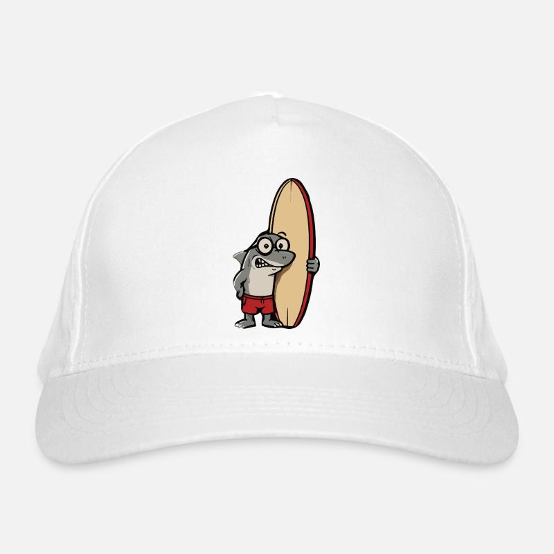 Dessin animé requin surfeur avec planche de surf Casquette classique bio