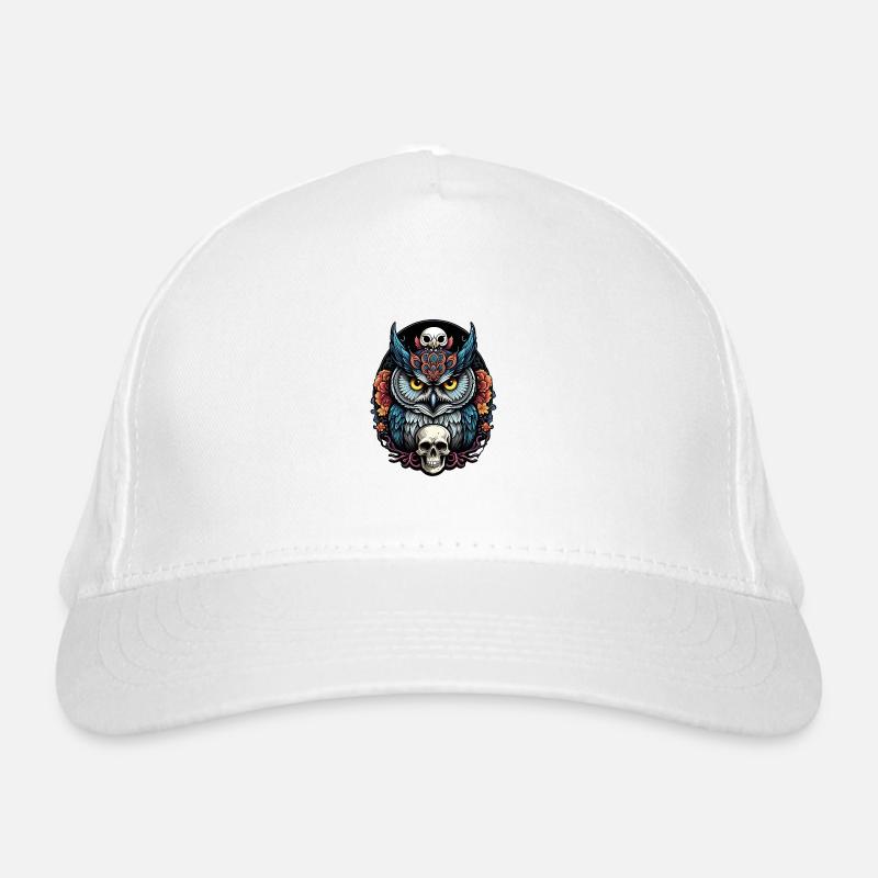 Dekorative Eule mit Skull und Rosenblüten Bio-Baseballkappe