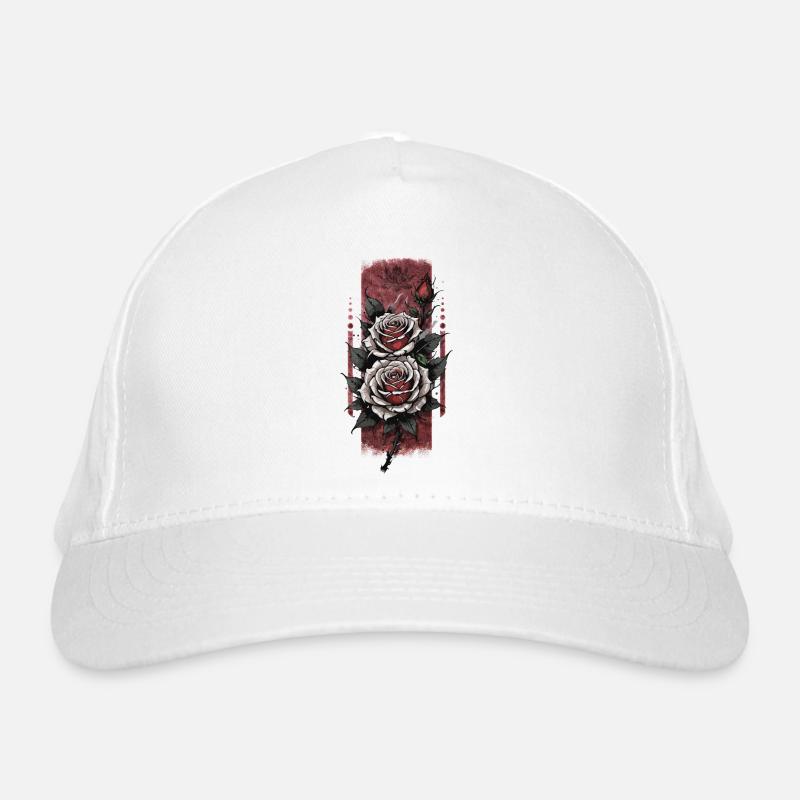 Harmonie en fleurs : Design de rose rouge et blanche Casquette classique bio