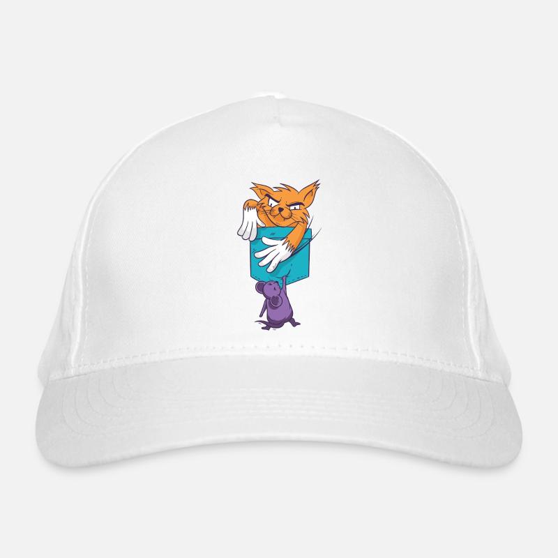 Playful Cat with Mouse Pattern Organic Baseball Cap