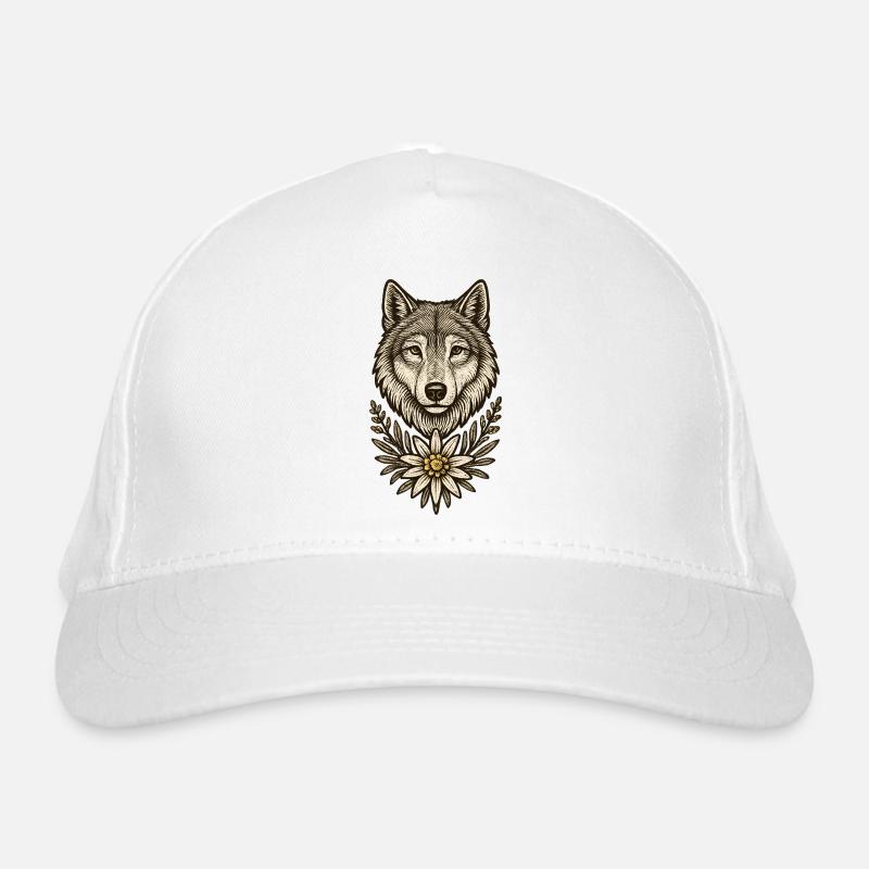 Wolfskopf mit Edelweiß Bio-Baseballkappe