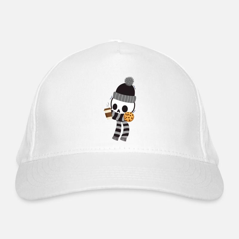 Shivering skeleton with coffee and cookie Organic Baseball Cap
