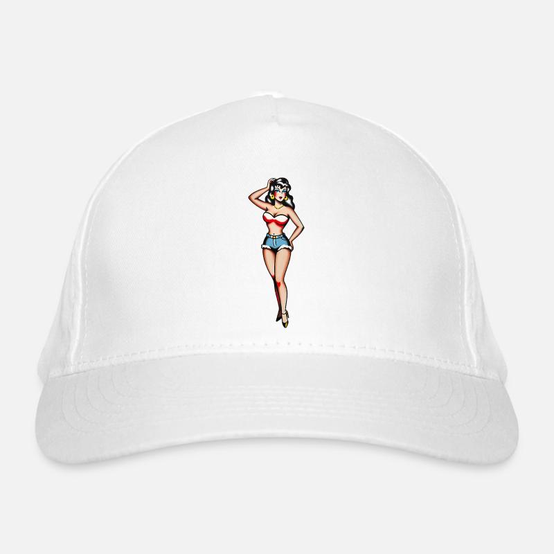 Fille Pin-Up Classique au tatouage - Casquette classique bio - blanc