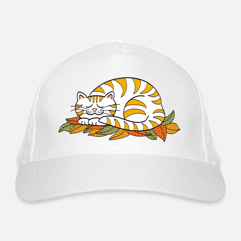 Sleeping kitty on autumn leaves Organic Baseball Cap