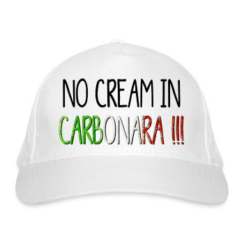 No cream in Carbonara - niemals Sahne in Carbonara - Bio-Baseballkappe - Weiß - Vorne