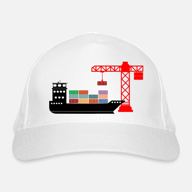 Sea container boat with crane unloading 2 Organic Baseball Cap