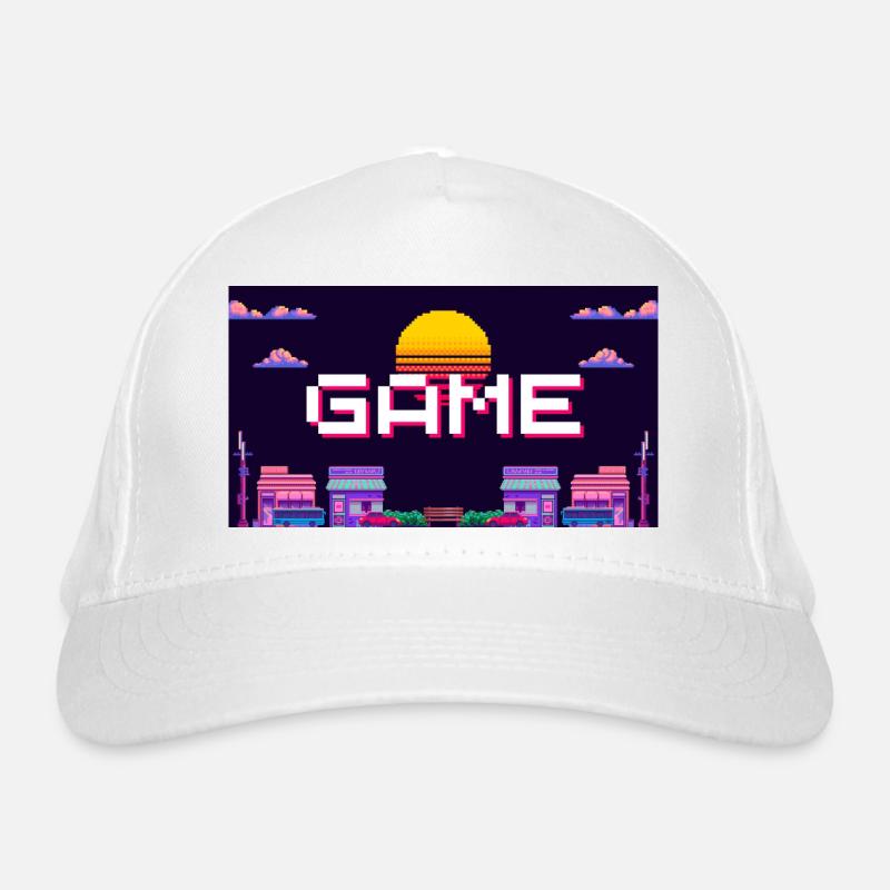 Retro Pixel Game Sunset Design Bio-Baseballkappe