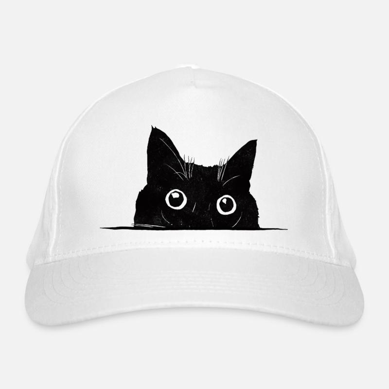 Peeping Cat Black Organic Baseball Cap
