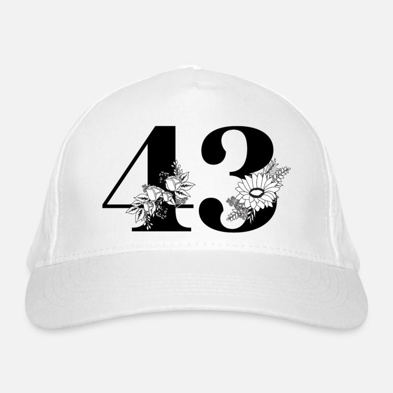 Nummer 43 Schwarze Blumen - 43. Blumengeburtstag Bio-Baseballkappe