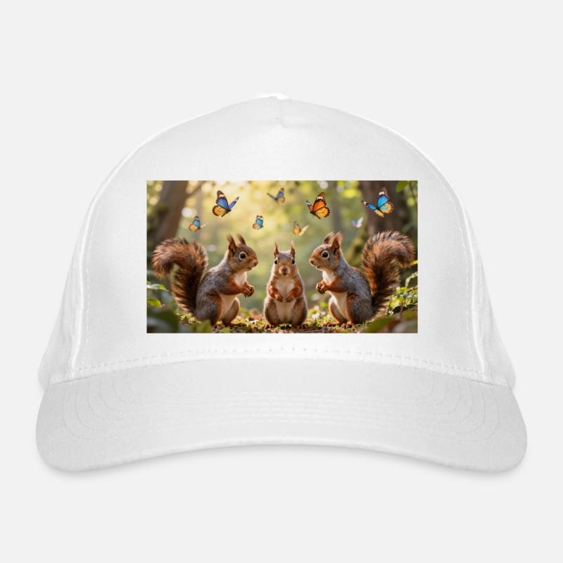 Eichhörnchen Trio und Schmetterlingstanz Bio-Baseballkappe