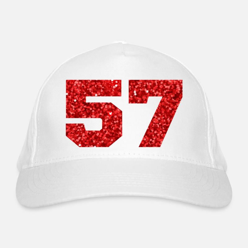 Number 57 Red Glitter - 57th Anniversary Organic Baseball Cap