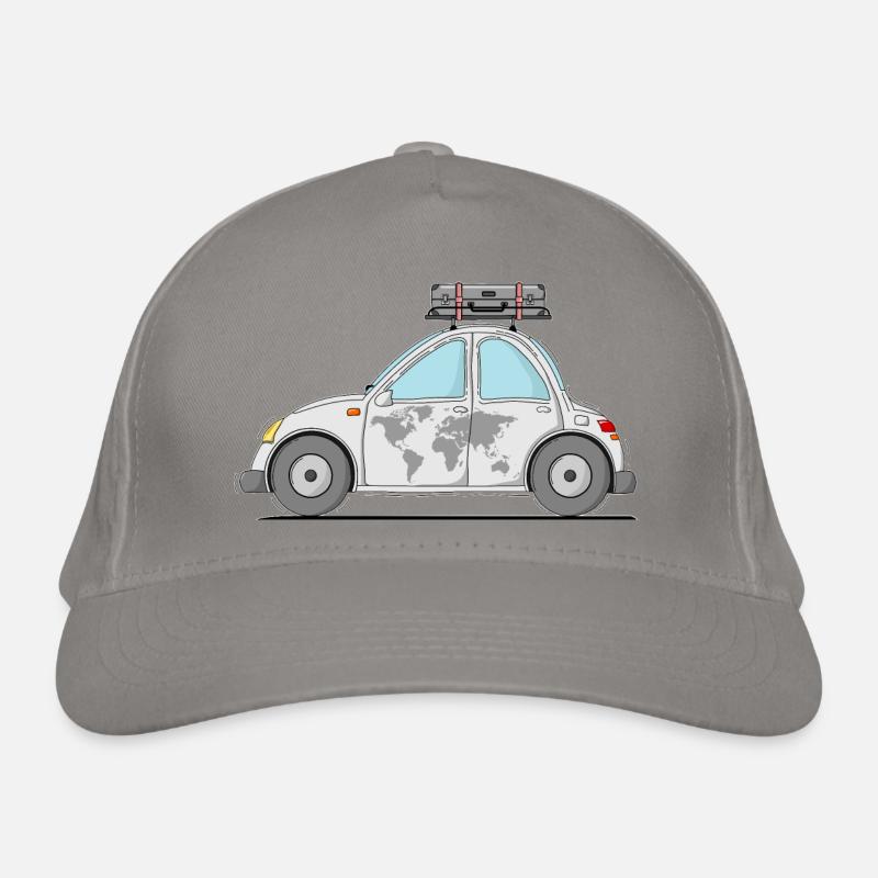 Car with Suitcase World Map Gray Organic Baseball Cap