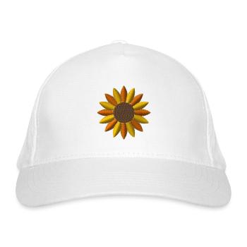 Sonnenblume bestickt - Bio-Baseballkappe - Weiß - Vorne