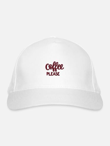 Schriftzug Coffee please bestickt - Bio-Baseballkappe - Weiß