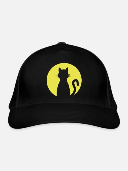 Cat before full moon - Organic Baseball Cap - black - Front