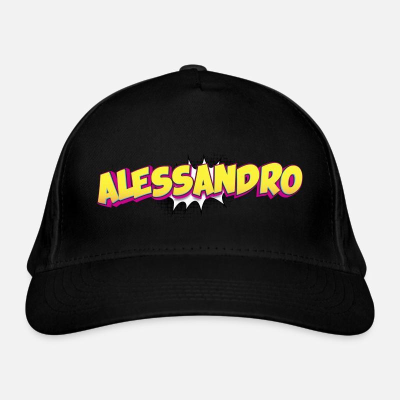 Alessandro Custom Name Comic Book Style Pop Art, Organic Baseball Cap