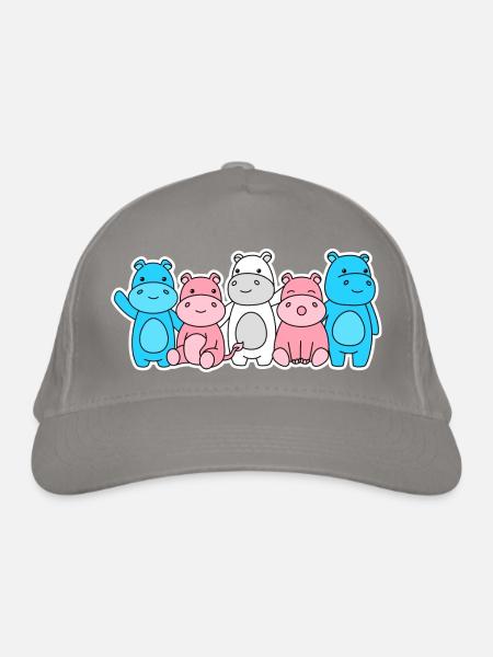 Trans Flagge Nilpferd Design für Trans Menschen - Bio-Baseballkappe - Hellgrau - Vorne