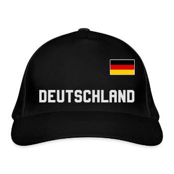 Deutschland Trikot Look mit Fahne Flagge auf Brust - Bio-Baseballkappe - Schwarz - Vorne