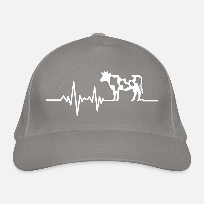 Cow with heartbeat line Organic Baseball Cap