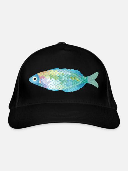 Der farbenfrohe Fisch erstrahlt in zarten Farben - Bio-Baseballkappe - Schwarz - Vorne