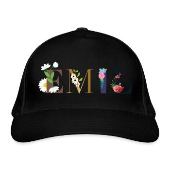 Le nom d’EMIL décoré de fleurs - Casquette classique bio - noir - Devant