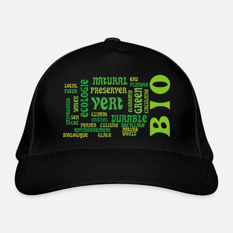 Bio et Ecologie : nuage vert de mots clés Casquette classique bio