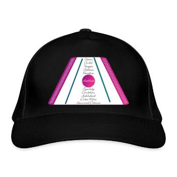 Hackbrett lila pink petrol gruen2 - Bio-Baseballkappe - Schwarz - Vorne