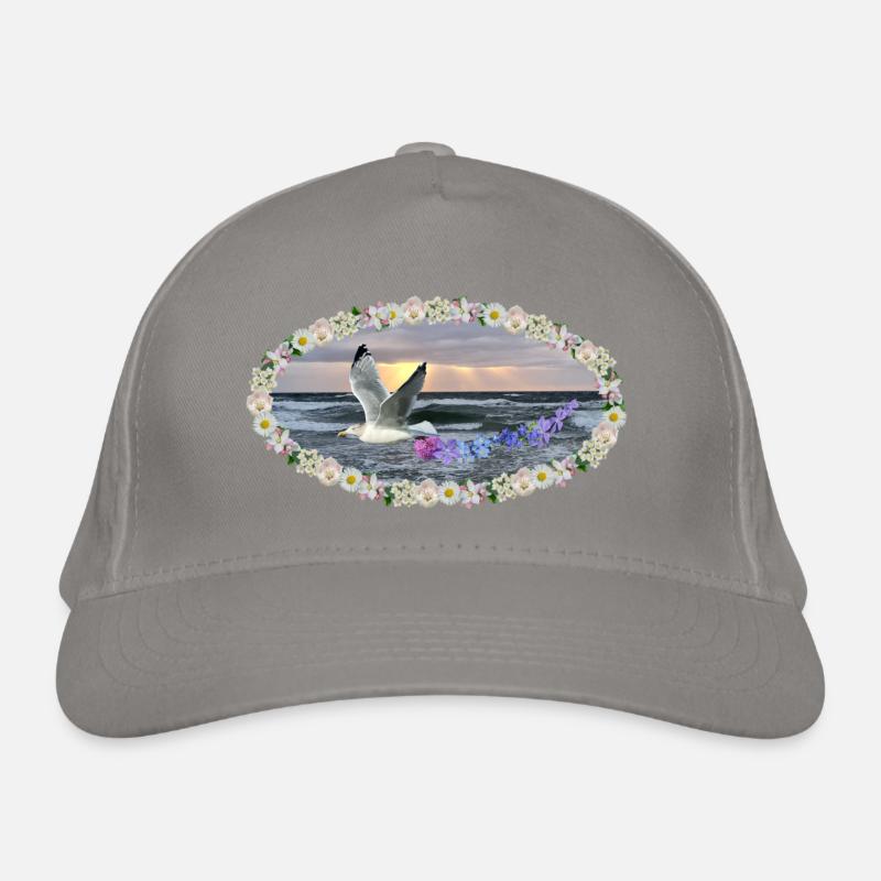 Meer Blüten Kunst Möwe sunset Jugendstil dark Bio-Baseballkappe