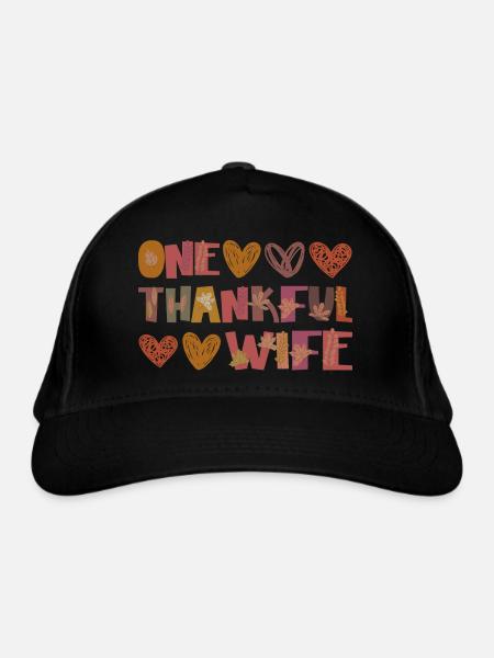 Thankful Wife Frau Herbst Blätter Dankbarkeit - Bio-Baseballkappe - Schwarz - Vorne