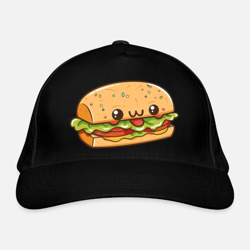 Kawaii-Burger mit glücklichem Gesicht Bio-Baseballkappe