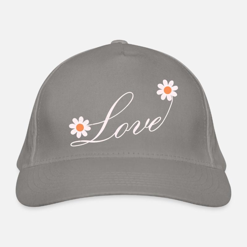 Floral Love Script Design Organic Baseball Cap