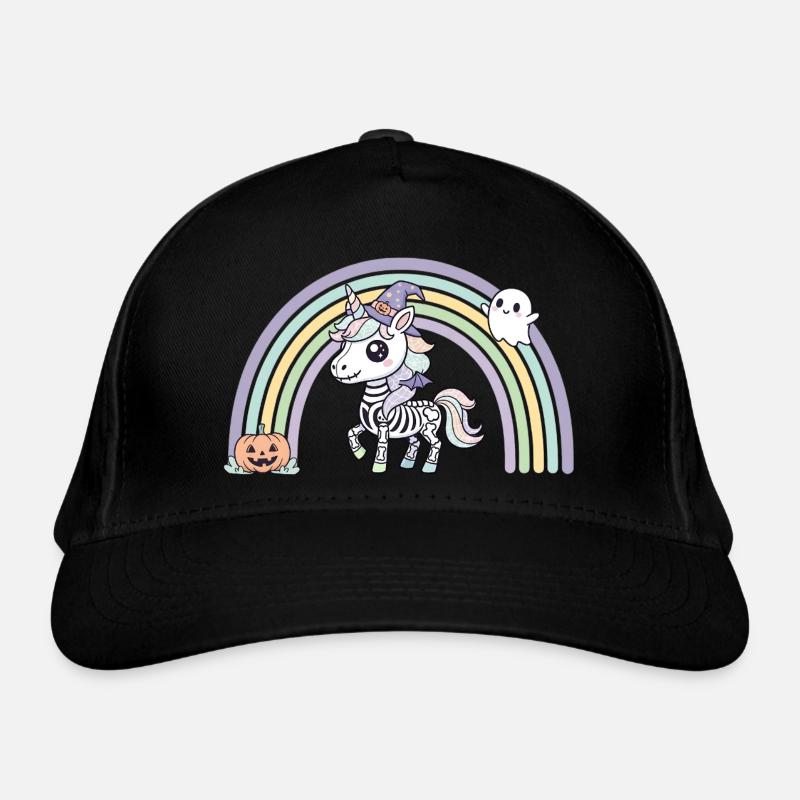 BOHO Skelett‑Einhorn mit Regenbogen – Halloween  Bio-Baseballkappe