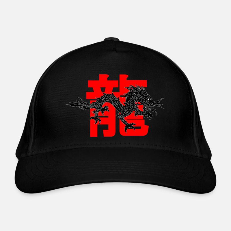 CHINESISCHER DRACHE VOR DEM HINTERGRUND DES CHINESISCHEN OTAKU-ALPHABETS Bio-Baseballkappe