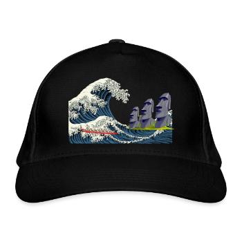 Big Wave Hokusai statues easter island chile - Organic Baseball Cap - black - Front