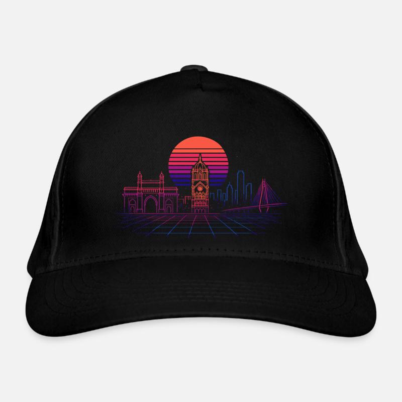 Neon-Synthwave Stadtsilhouette - Mumbai Bio-Baseballkappe