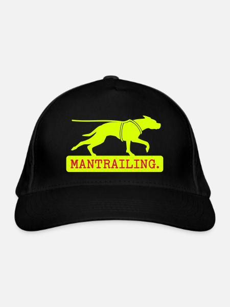 Mantrailing Schild Typo - Bio-Baseballkappe - Schwarz - Vorne