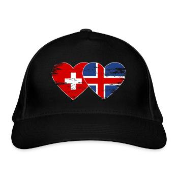 Schweiz Island Flagge Herz used - Bio-Baseballkappe - Schwarz - Vorne