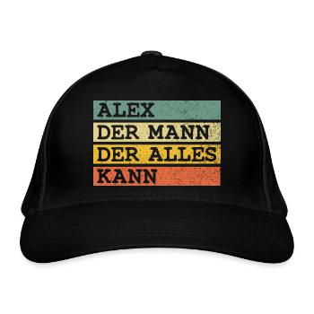 Der Mann Der Alles kann Alex - Bio-Baseballkappe - Schwarz - Vorne