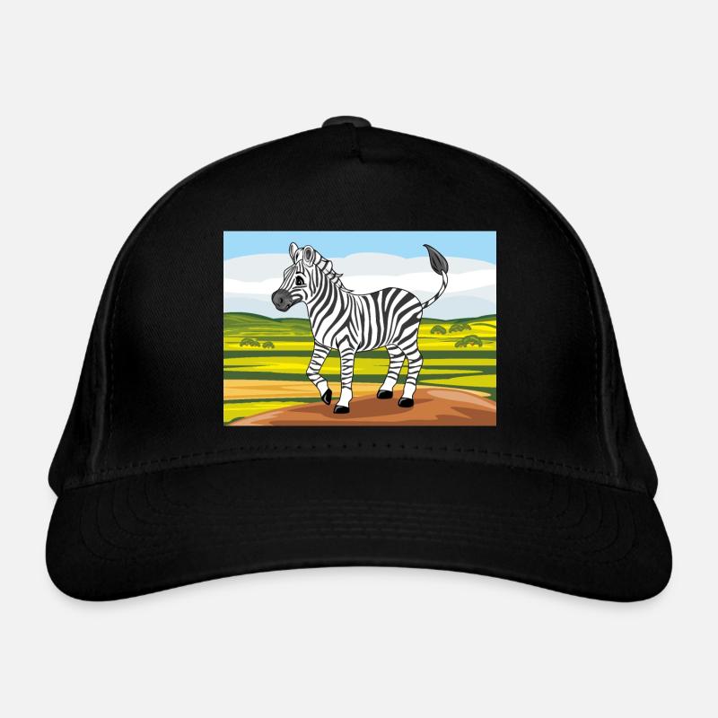 Fröhliches Zebra auf der Naturlandschaft - Bio-Baseballkappe - Schwarz