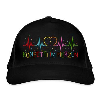Konfetti im Herzen Herzschlag Herz EKG - Bio-Baseballkappe - Schwarz - Vorne