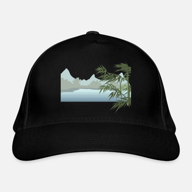 River landscape with palm leaves Organic Baseball Cap